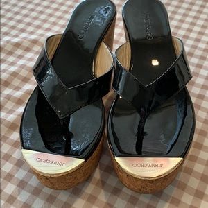 Jimmy Choo Stacked patent leather sandals